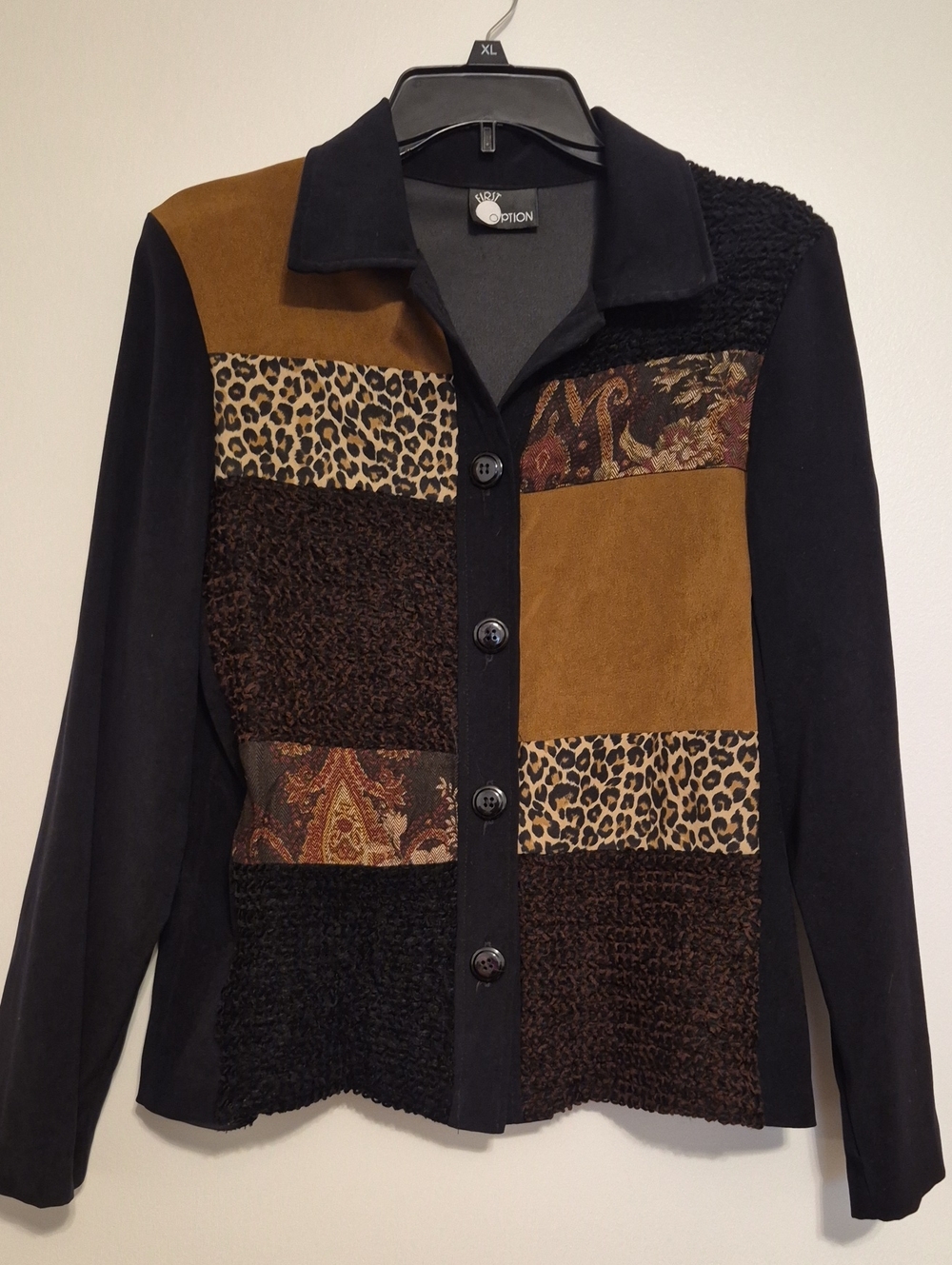 Vintage First Option Patchwork Mixed-Texture Women’s Jacket & Skirt Set
